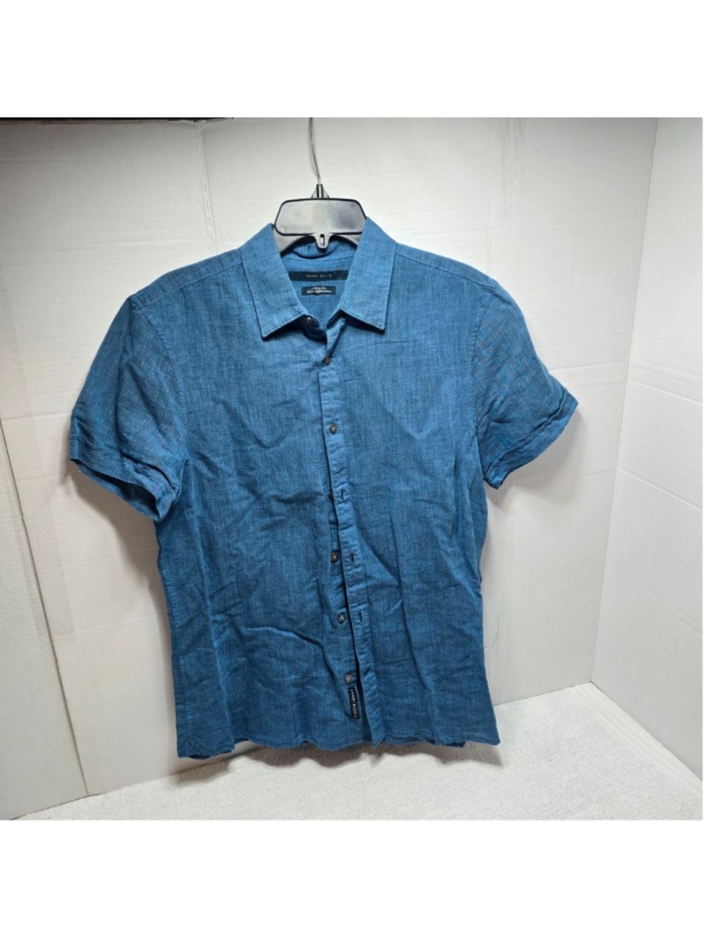 Men's Perry Ellis Blue Linen Blend Casual Button Down Shirt